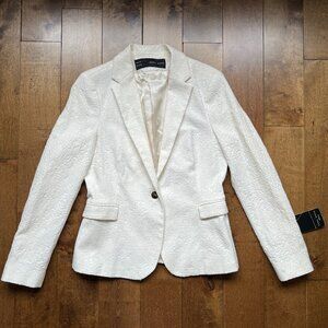 Zara Basic Collection Women's White Ivory Embossed Collared Blazer Jacket, L